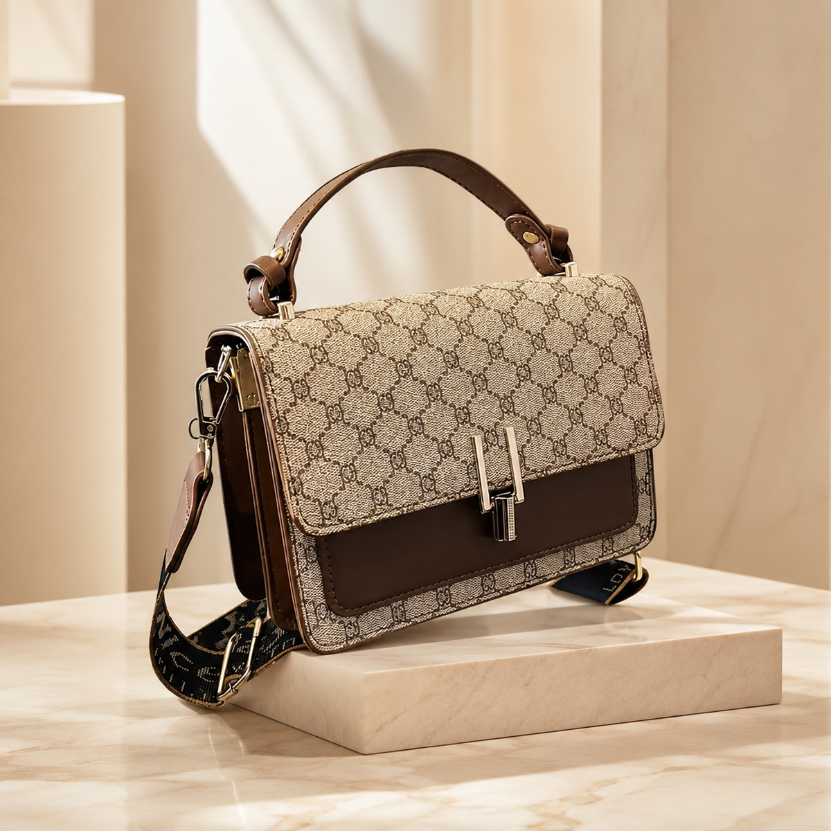 Vintage Square Crossbody Bag with Wide Strap