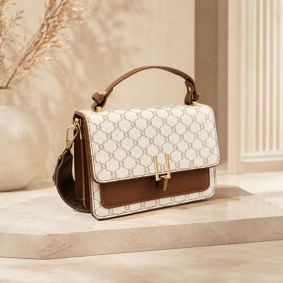 Vintage Square Crossbody Bag with Wide Strap