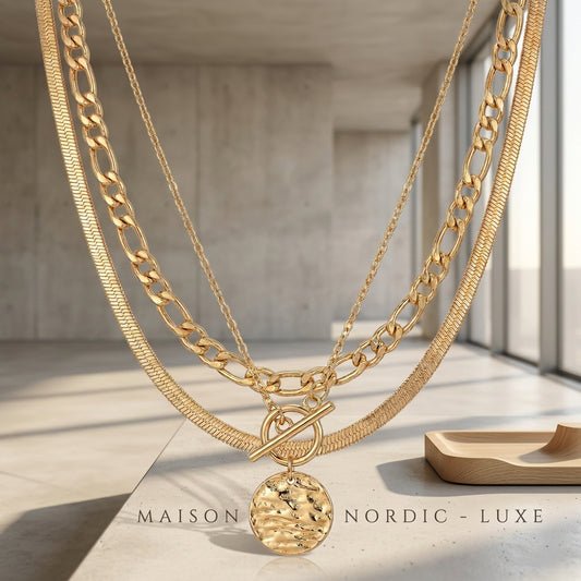 Gold-Tone Layered Necklace Set – 3 Pieces